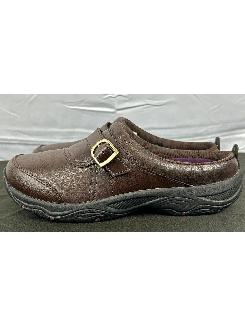Easy Spirit Portilla Women Size 6.5 Slip-On Mule Clog Shoes Brown Leather Buckle